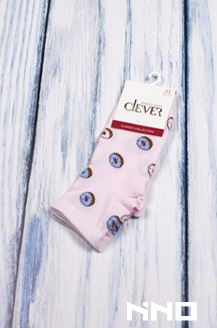 Носки женские CLEVER (розовые с рисунком пончики)